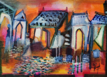 Mémoires de là-bas  XV -  Feutre sur balsa 15 x 10 cm