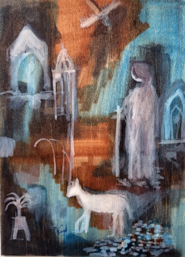 Mémoires de là-bas  XVIII- Feutre sur balsa 15 x 10 cm