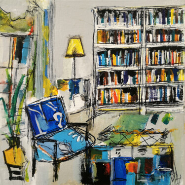 Bibliothèque à la lampe jaune